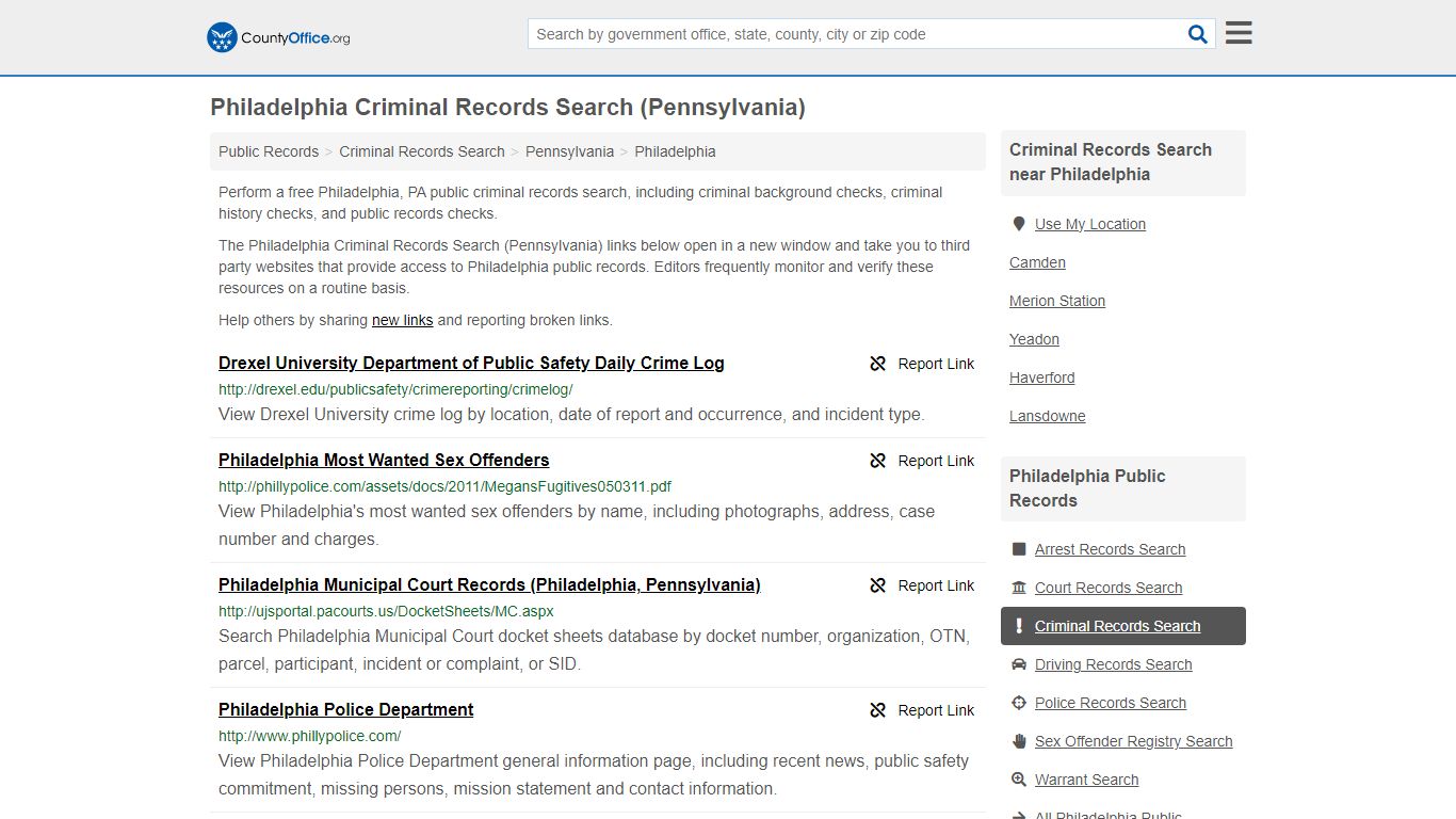 Philadelphia Criminal Records Search (Pennsylvania) - County Office